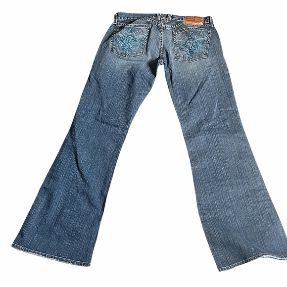 Lucky Brand Dungarees Distressed Blue Denim Stretchy Bootcut Jeans 8/w29" - Picture 3 of 6
